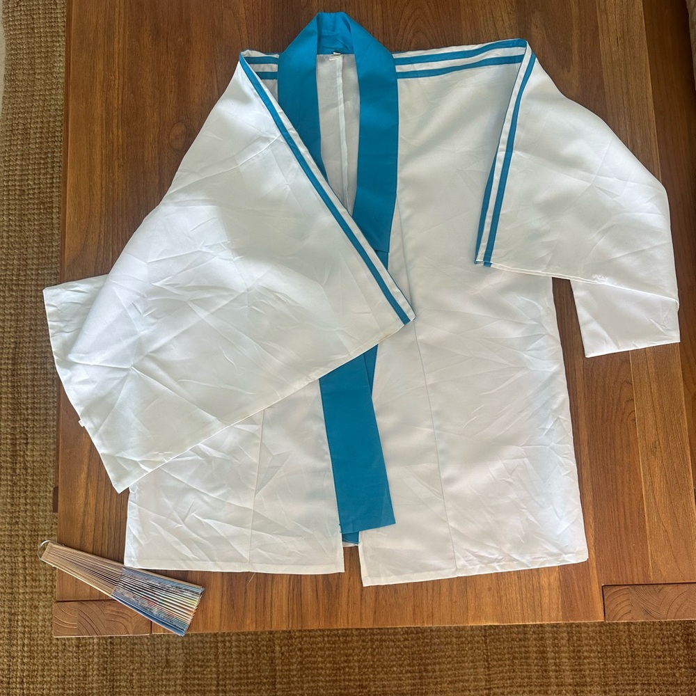 White Kimono Adidas Jacket with Teal Trim - Picture 2 of 16